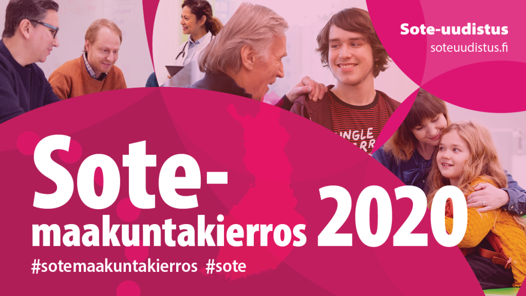 Sote-maakuntakierros on Etelä-Savossa 28.8.2020. Koronatilanteen vuoksi tilaisuuteen on rajoitettu osallistujamäärä. Etänä tilaisuutta voi seurata alla olevan linkin kautta 28.8.2020 klo 13.30 alkaen.
