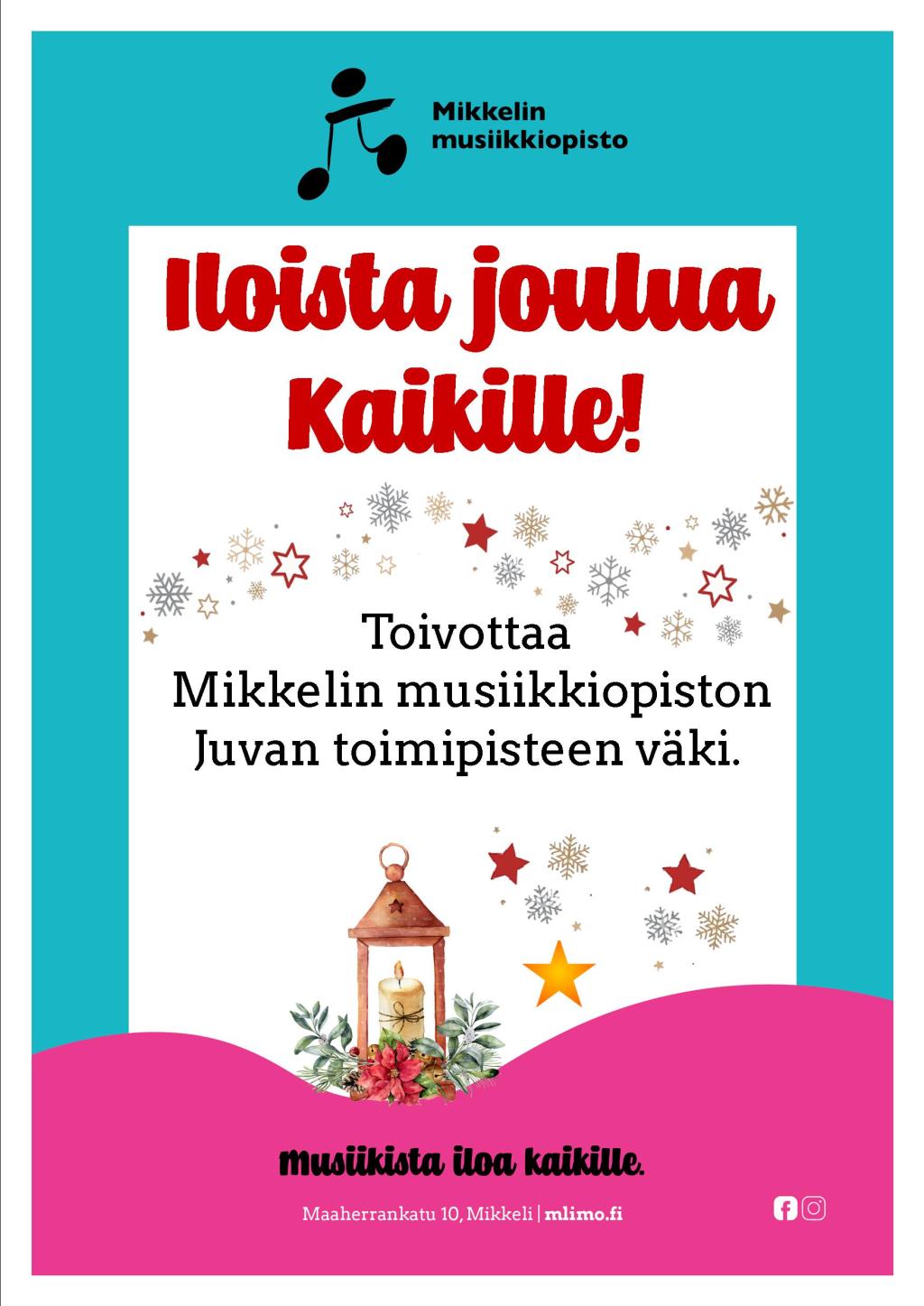 Mikkelin musiikkiopiston Juvan toimipisteen iloinen joulutervehdys